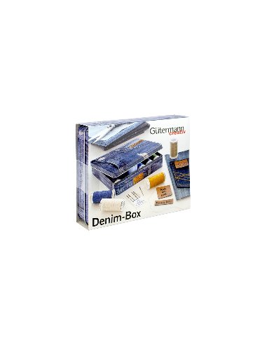 Gutermann Denim-Box con filati, etichette e aghi per Jeans